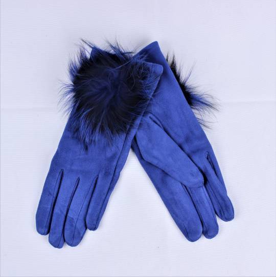 Shackelford faux suede glove with large fur pompom royal Style; S/LK4854